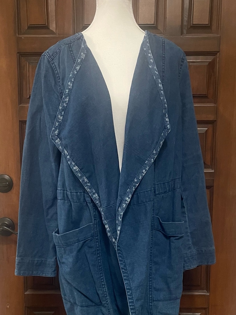 Anthropologie HEI HEI Relaxed Open-Front Denim Jacket in Dark Blue